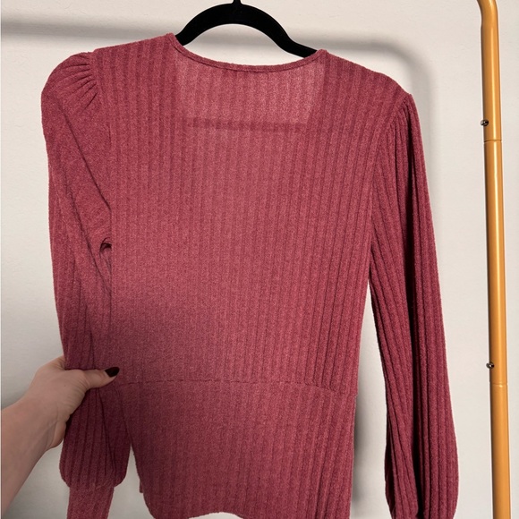 Pink Ribbed Wrap Blouse - Picture 4 of 4